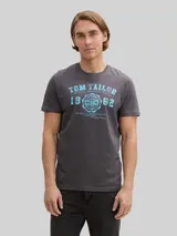 TOM TAILOR Herren T-Shirt mit Logo-Print, schwarz, Uni – Bild 4