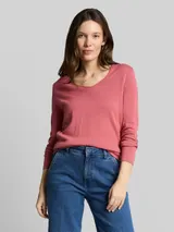 TOM TAILOR Damen Pullover mit V-Ausschnitt, rot, Uni – Bild 4