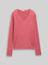 TOM TAILOR Damen Pullover mit V-Ausschnitt, rot, Uni – Bild 3
