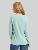 TOM TAILOR Damen Strickpullover mit V-Ausschnitt, blau, Uni – Bild 5