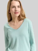 TOM TAILOR Damen Strickpullover mit V-Ausschnitt, blau, Uni – Bild 6