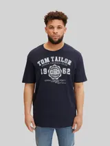 TOM TAILOR Herren Plus - T-Shirt mit Logo Print, blau, Uni – Bild 4