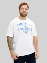 TOM TAILOR Herren Plus - T-Shirt mit Logo Print, weiß, Uni – Bild 4