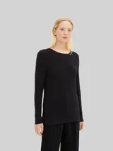 TOM TAILOR Damen Strickpullover aus Baumwolle, schwarz, Uni – Bild 4