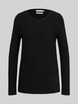 TOM TAILOR Damen Strickpullover aus Baumwolle, schwarz, Uni – Bild 3