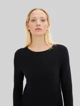 TOM TAILOR Damen Strickpullover aus Baumwolle, schwarz, Uni – Bild 6