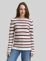 TOM TAILOR Damen Strickpullover aus Baumwolle, rosa, Gestreift – Bild 4