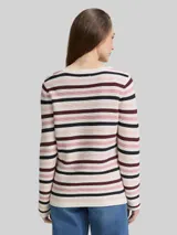 TOM TAILOR Damen Strickpullover aus Baumwolle, rosa, Gestreift – Bild 5