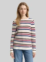 TOM TAILOR Damen Strickpullover aus Baumwolle, rot, Gestreift – Bild 4