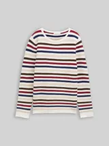 TOM TAILOR Damen Strickpullover aus Baumwolle, rot, Gestreift – Bild 3