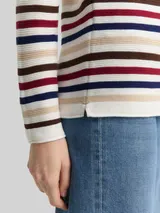 TOM TAILOR Damen Strickpullover aus Baumwolle, rot, Gestreift – Bild 6