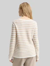 TOM TAILOR Damen Strickpullover aus Baumwolle, beige, Gestreift – Bild 5