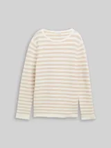 TOM TAILOR Damen Strickpullover aus Baumwolle, beige, Gestreift – Bild 3