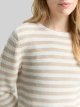 TOM TAILOR Damen Strickpullover aus Baumwolle, beige, Gestreift – Bild 6