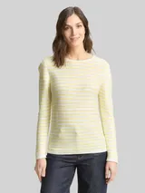 TOM TAILOR Damen Strickpullover aus Baumwolle, gelb, Gestreift – Bild 4