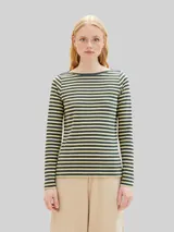 TOM TAILOR DENIM Damen Langarmshirt mit Streifenmuster, grün, Gestreift – Bild 4
