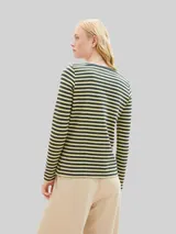 TOM TAILOR DENIM Damen Langarmshirt mit Streifenmuster, grün, Gestreift – Bild 5