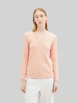 TOM TAILOR Damen Langarmshirt mit Turn-Up-Funktion, orange, Uni – Bild 4