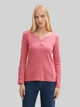 TOM TAILOR Damen Langarmshirt mit Turn-Up-Funktion, rot, Meliert – Bild 4