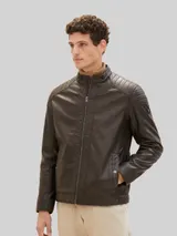 TOM TAILOR Herren Bikerjacke aus Kunstleder, braun, Uni – Bild 4