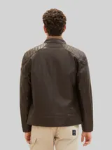 TOM TAILOR Herren Bikerjacke aus Kunstleder, braun, Uni – Bild 5