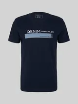 TOM TAILOR DENIM Herren T-Shirt mit Bio-Baumwolle, blau, Uni – Bild 3