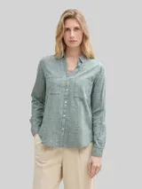 TOM TAILOR Damen Bluse mit Brusttaschen, grün, Uni – Bild 4