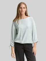 TOM TAILOR DENIM Damen Loose Fit Langarmshirt mit Raffärmeln, grün, Gestreift – Bild 4