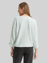 TOM TAILOR DENIM Damen Loose Fit Langarmshirt mit Raffärmeln, grün, Gestreift – Bild 5