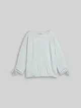 TOM TAILOR DENIM Damen Loose Fit Langarmshirt mit Raffärmeln, grün, Gestreift – Bild 3
