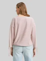 TOM TAILOR DENIM Damen Loose Fit Langarmshirt mit Raffärmeln, rosa, Gestreift – Bild 5