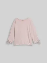 TOM TAILOR DENIM Damen Loose Fit Langarmshirt mit Raffärmeln, rosa, Gestreift – Bild 3