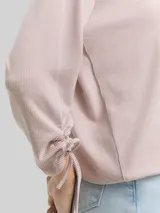 TOM TAILOR DENIM Damen Loose Fit Langarmshirt mit Raffärmeln, rosa, Gestreift – Bild 6