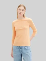 TOM TAILOR Damen Longsleeve mit 3/4-Arm aus Baumwolle, orange, Uni – Bild 4