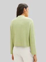 TOM TAILOR DENIM Damen Gerippter Pullover mit recyceltem Polyester, grün, Meliert – Bild 5