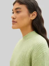 TOM TAILOR DENIM Damen Gerippter Pullover mit recyceltem Polyester, grün, Meliert – Bild 6