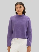 TOM TAILOR DENIM Damen Gerippter Pullover mit recyceltem Polyester, lila, Meliert – Bild 4