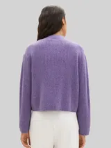 TOM TAILOR DENIM Damen Gerippter Pullover mit recyceltem Polyester, lila, Meliert – Bild 5