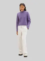TOM TAILOR DENIM Damen Gerippter Pullover mit recyceltem Polyester, lila, Meliert – Bild 6