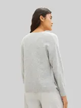 TOM TAILOR DENIM Damen Strickpullover mit V-Ausschnitt, grau, Meliert – Bild 5
