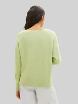 TOM TAILOR DENIM Damen Strickpullover mit V-Ausschnitt, grün, Meliert – Bild 5