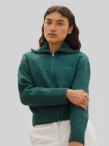 TOM TAILOR DENIM Damen Strickjacke mit recyceltem Polyester, grün, Meliert – Bild 4