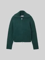 TOM TAILOR DENIM Damen Strickjacke mit recyceltem Polyester, grün, Meliert – Bild 3