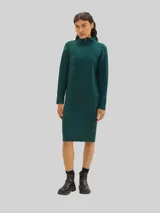 TOM TAILOR DENIM Damen Strickkleid mit Troyer Kragen, grün, Meliert – Bild 4