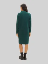 TOM TAILOR DENIM Damen Strickkleid mit Troyer Kragen, grün, Meliert – Bild 5