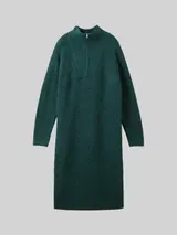 TOM TAILOR DENIM Damen Strickkleid mit Troyer Kragen, grün, Meliert – Bild 3