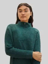TOM TAILOR DENIM Damen Strickkleid mit Troyer Kragen, grün, Meliert – Bild 6