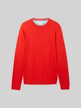 TOM TAILOR Herren Basic Strickpullover aus Baumwolle, rot, Uni – Bild 3