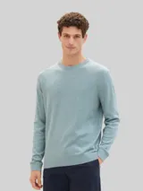 TOM TAILOR Herren Basic Strickpullover aus Baumwolle, blau, Uni – Bild 4
