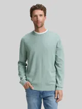 TOM TAILOR Herren Basic Strickpullover aus Baumwolle, grün, Meliert – Bild 4